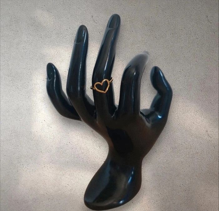 Bague fine en forme de cœur ajustable acier inoxydable dorée neuve