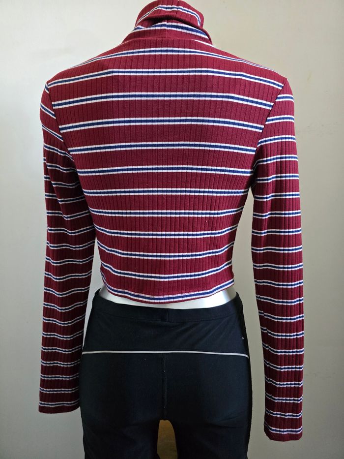 📌 Crop Top Col Roulé Rayé - photo numéro 3