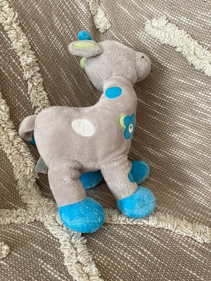 Peluche doudou 25cm Arthur et Lola girafe grise et bleu à pois très bon état - photo numéro 3