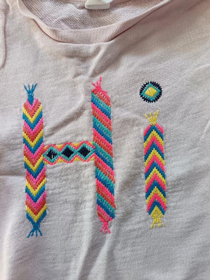 Lot 2 pulls sweat manches courtes fille 4 ans Okaïdi rose gris moustache - photo numéro 8