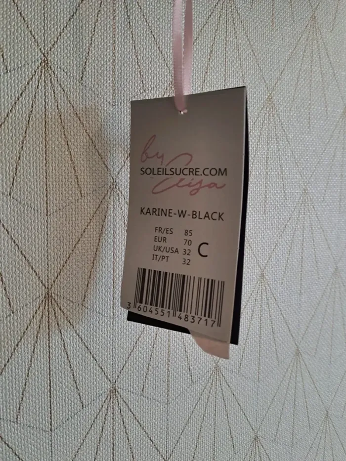 Soutien gorge NEUF avec étiquette noir dos dentelle Soleil sucré rembourré 85C - photo numéro 3
