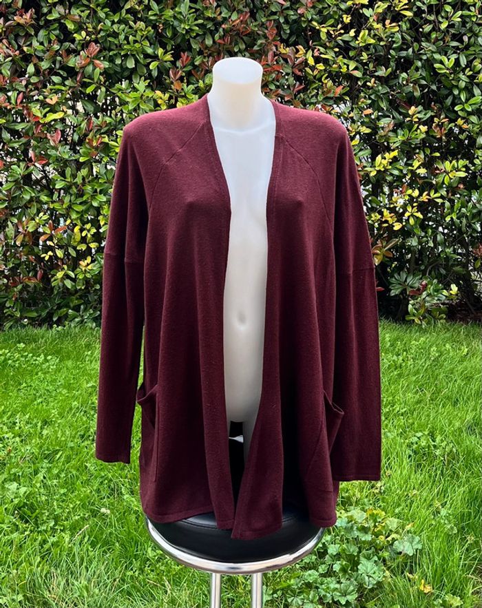 Gilet long bordeaux avec poches Camaïeu pour femme, taille XL