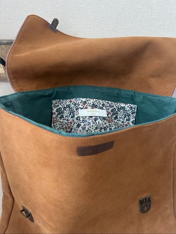 Cartable en simili cuir camel et Liberty - photo numéro 3