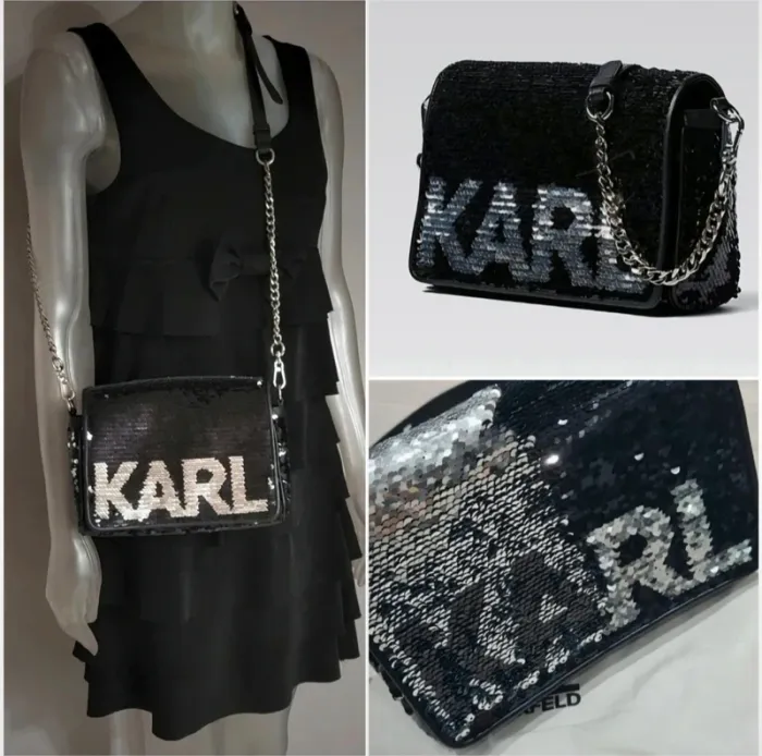 Sac rabat en cuir et sequins réversibles noir/argent. Karl Lagerfeld authentique. Neuf 🥰 - photo numéro 8