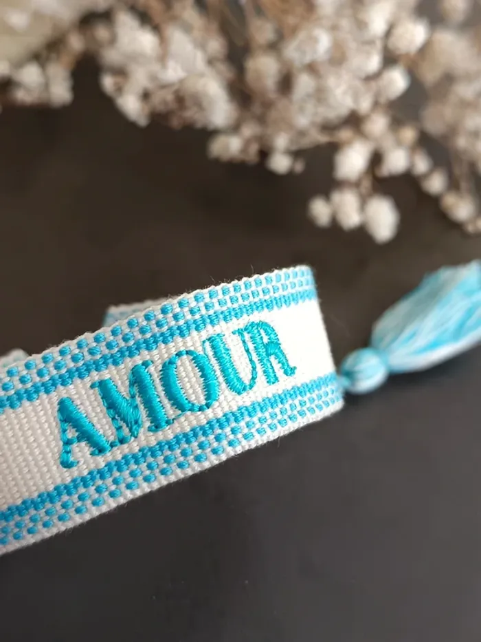 Bracelet tissu amour bleu - photo numéro 2