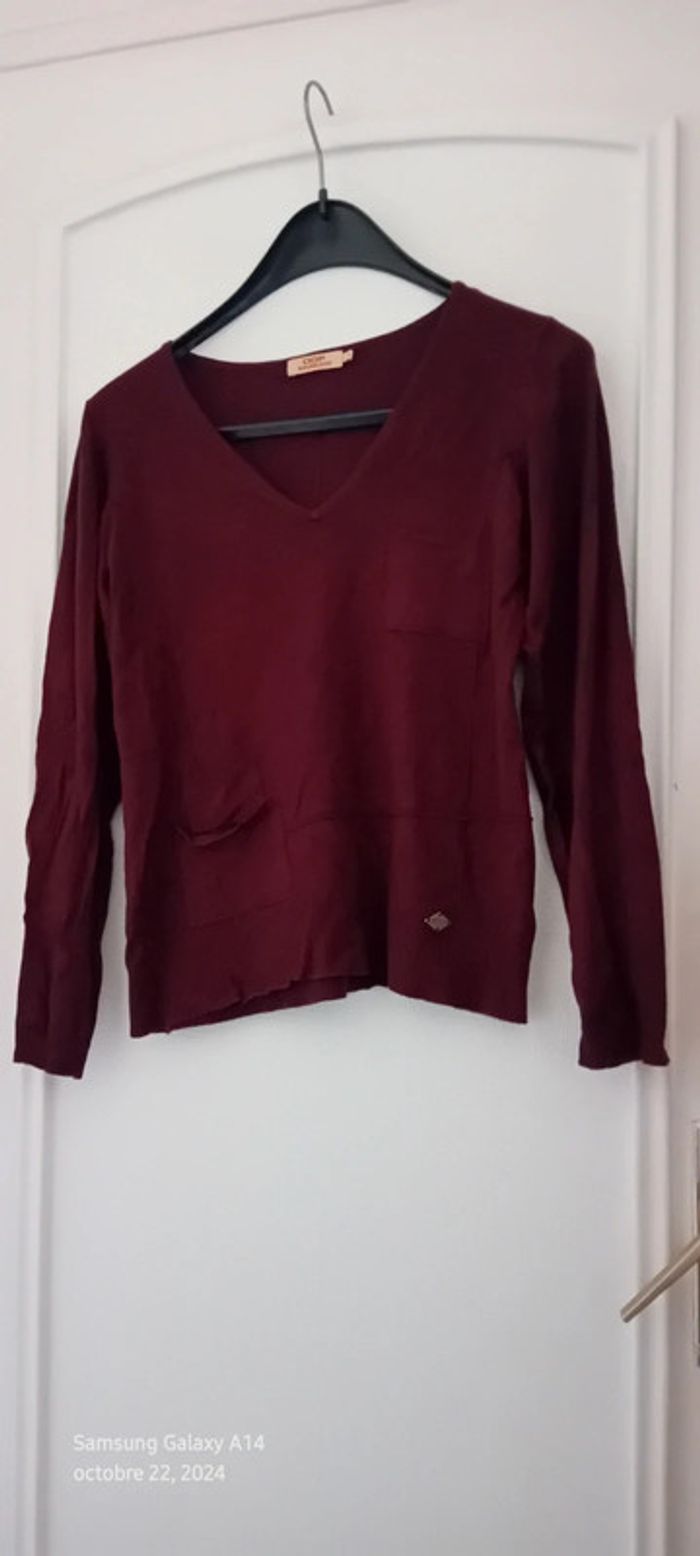 Pull court col V avec poches bordeaux femme taille 38/40 DDP - photo numéro 2