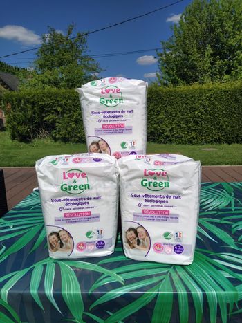3 paquets de sous vêtements absorbants de nuit love and green
