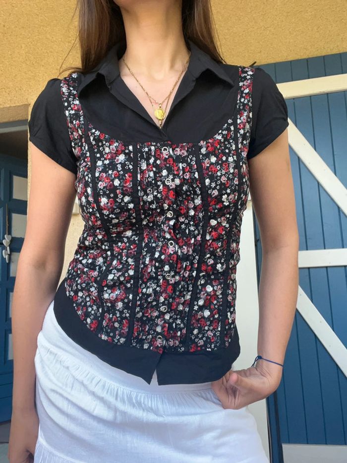 Blouse barman fleurie vintage bohème 2000yer solis