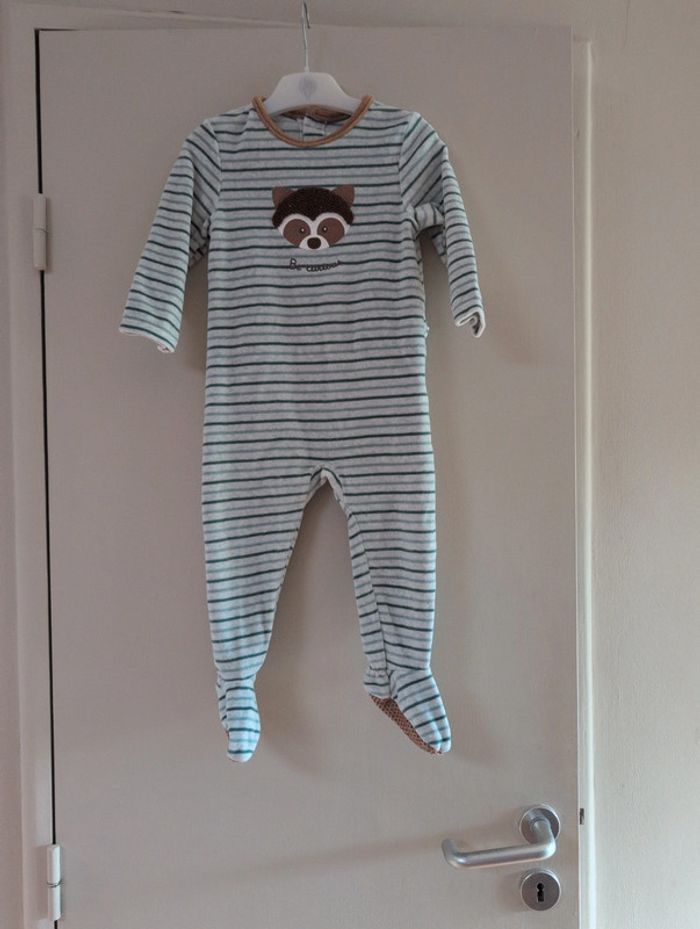 Dors-bien velours rayé animal vert 23 mois bébé garçon
