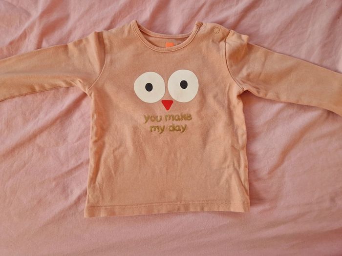Tee-shirt manches longues fille Hema rose hibou 62 cm