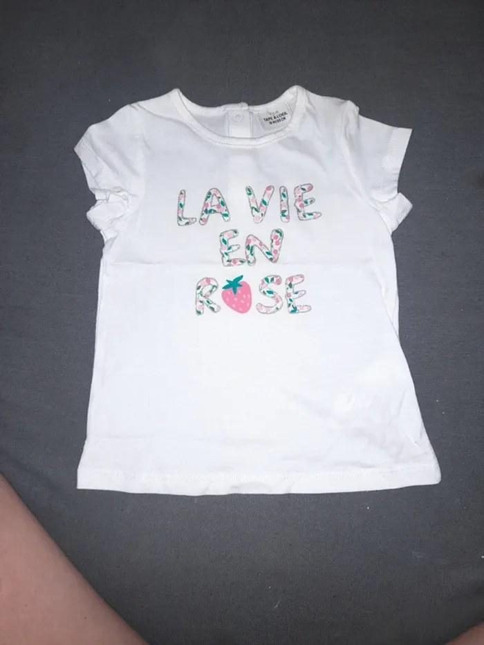 Tee shirt blanc la vie en rose tape à l'œil 18 mois