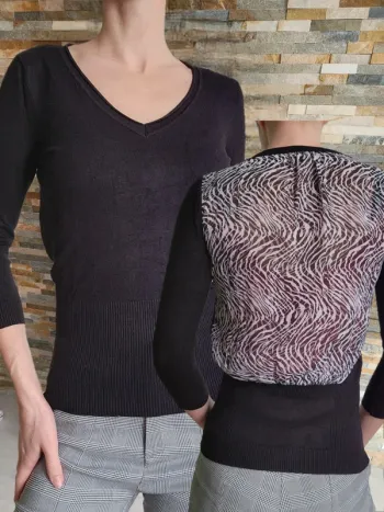 Pull mi saison Morgan S noir dos voile zébré manches 3/4
