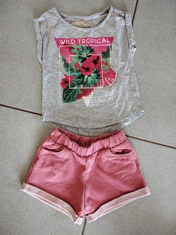 Ensemble t-shirt gris et short rose Orchestra T.2 A