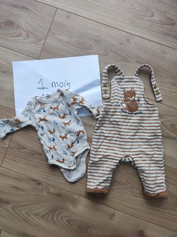 Ensemble naissance salopette et body renard 