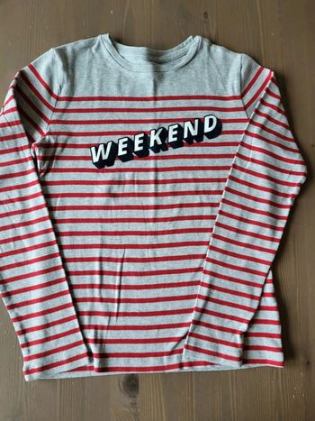 Magnifique Tee shirt manches longues rayé gris et rouge Weekend Monoprix Teens 14 ans