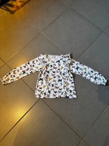 T shirt manches longues avec froufrous - Papillons - Blanc - 6 ans