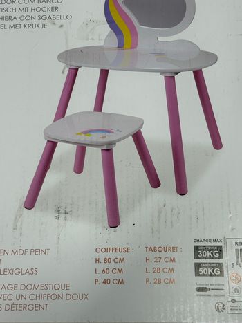 Coiffeuse avec tabouret licorne 
