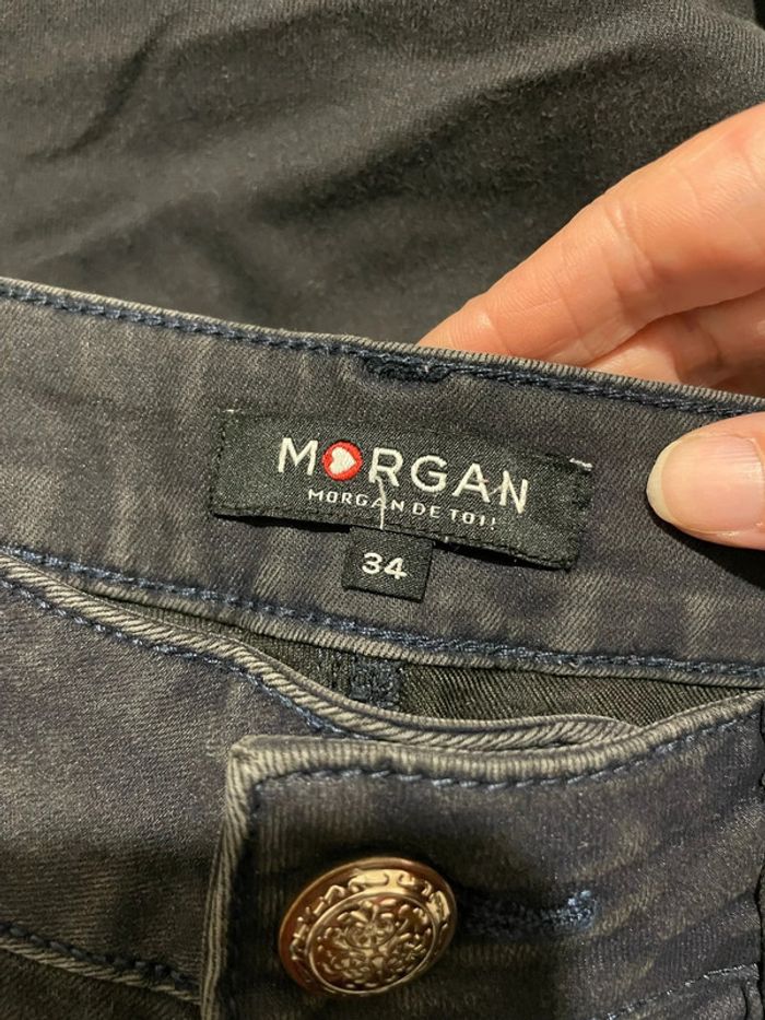 Pantalon extensible bleu marine presque noir taille haute coupe skinny Morgan taille 34 - photo numéro 7