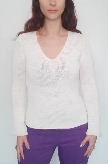 Pull crochet crème col V Camaïeu taille 38