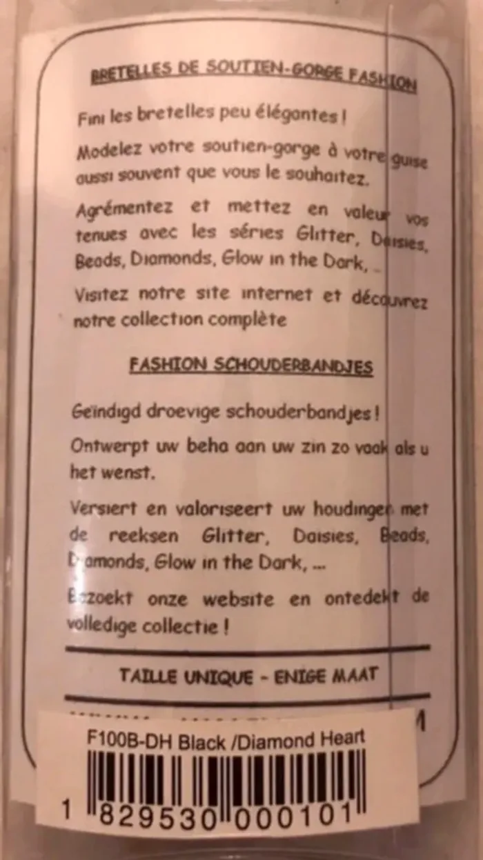 Bretelles ba trass de soutien-gorge noir décoré de de petits cœurs en diamants trass taille unique - photo numéro 2