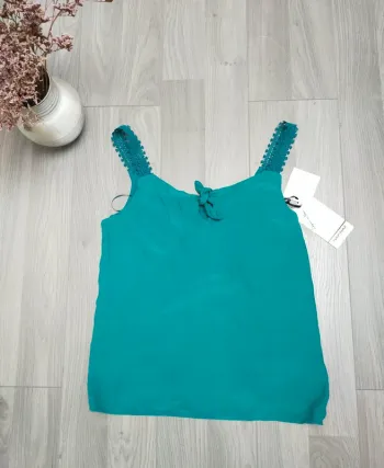 Débardeur turquoise bretelles dentelles M 38 neuf Naf Naf