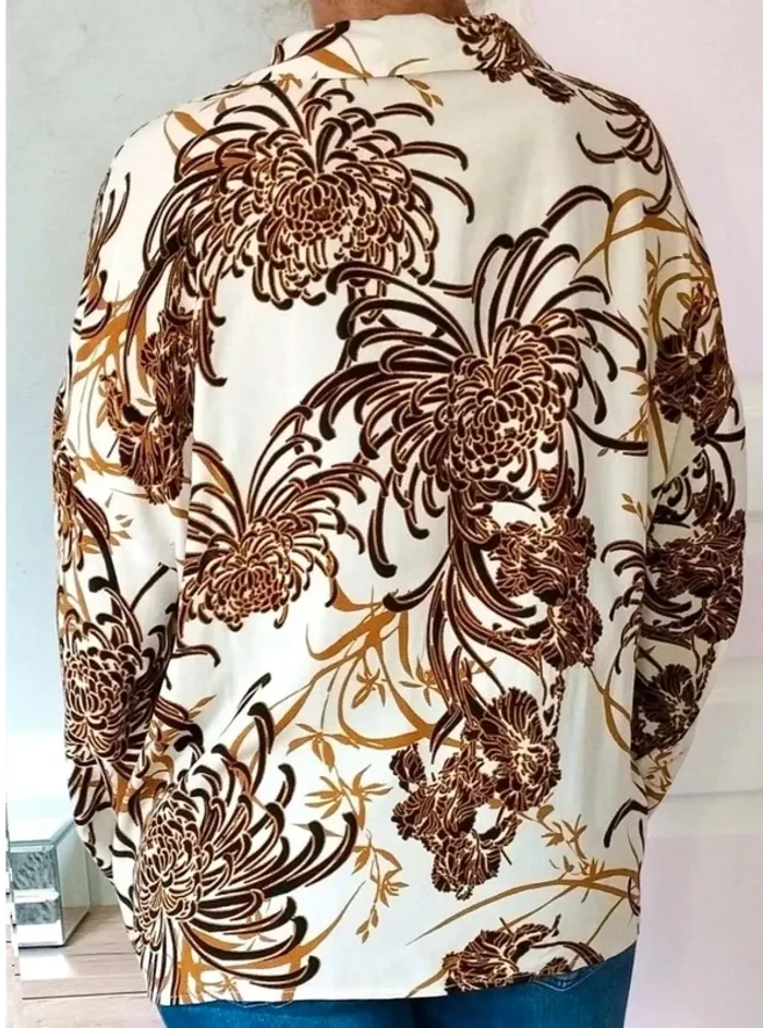 Chemisier fluide  fleuri  - écru  marron -  Promod 42 -  Comme Neuf - photo numéro 3