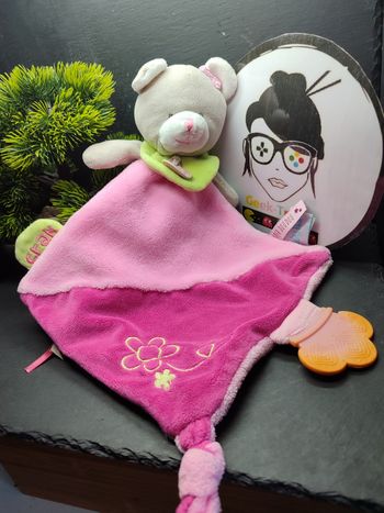 Ours rose Super doudou Crak BN0289 fleur  noeud 