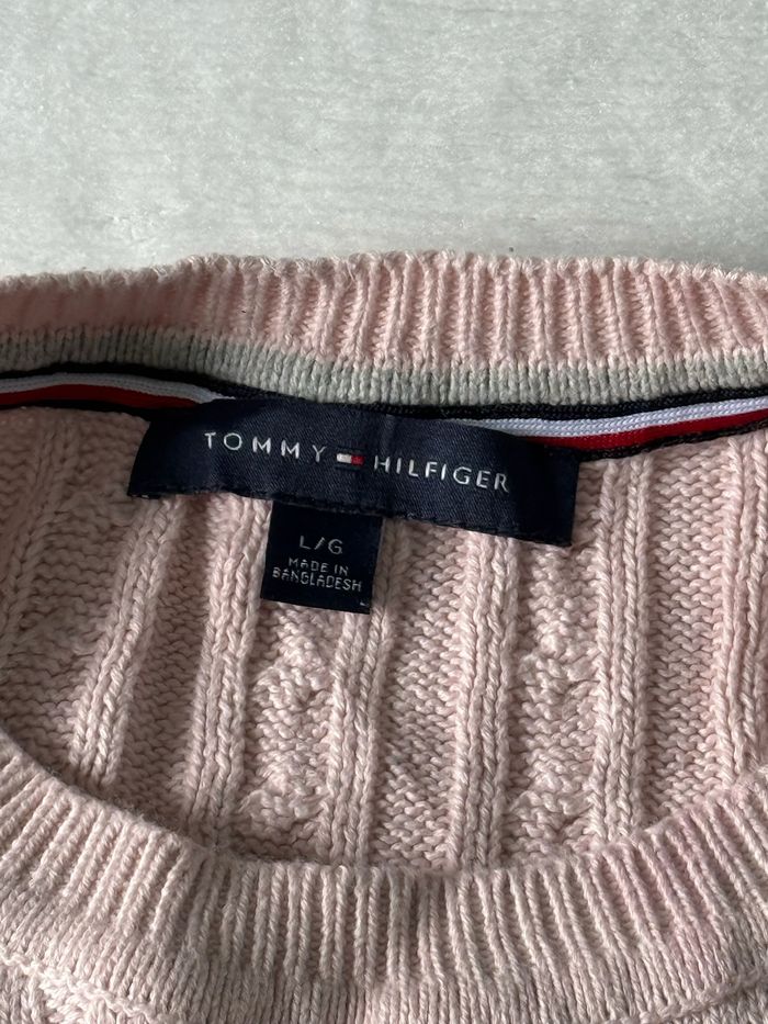 Sweat pull torsadé Tommy Hilfiger motif rayé rose blanc gris mixte taille M - photo numéro 7