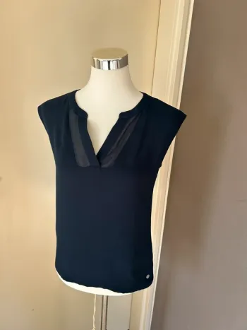 123 blouse manches courtes bleu marine col V femme, taille 38