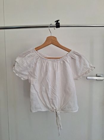T-shirt blanc noué style bohème enfant fille 14 ans en lin