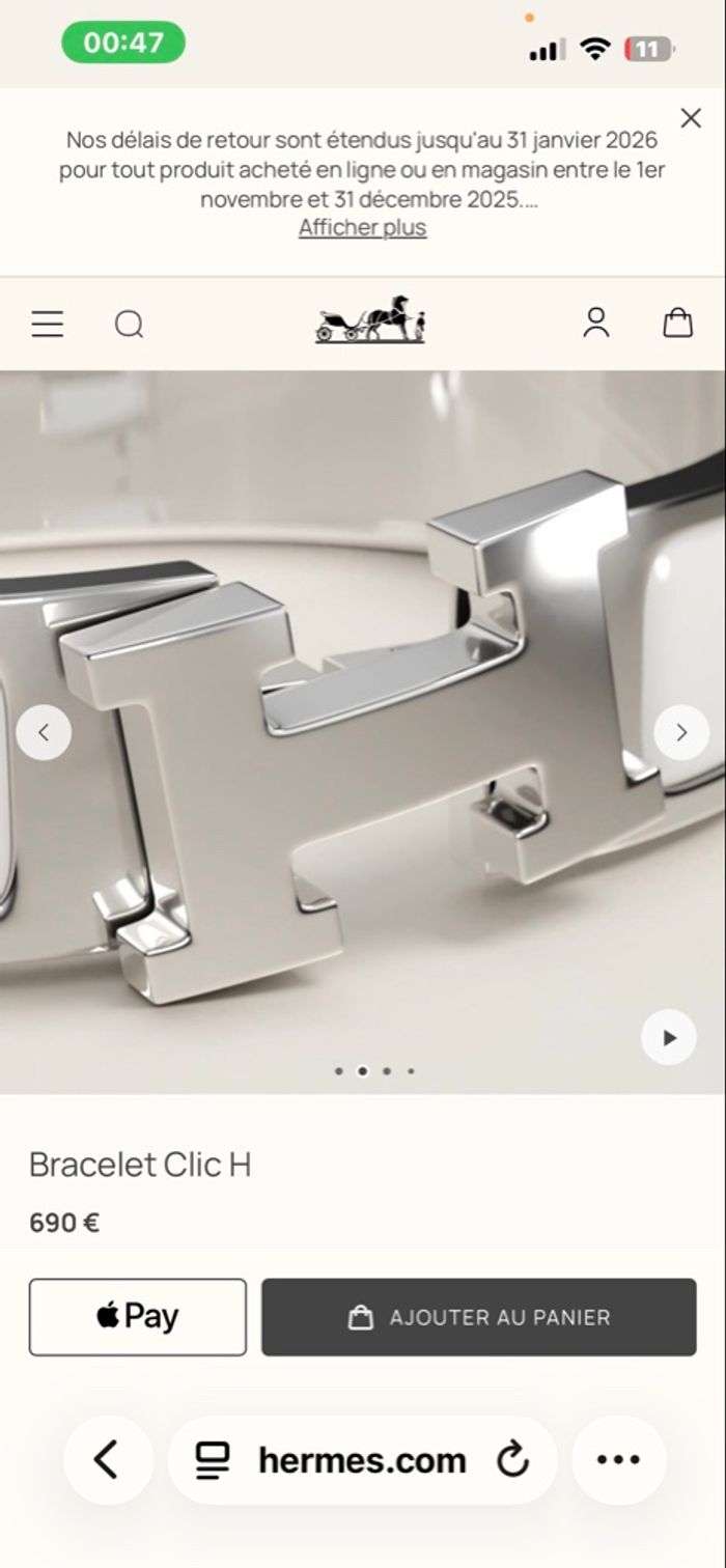 Bracelet Hermès clic h blanc - photo numéro 4