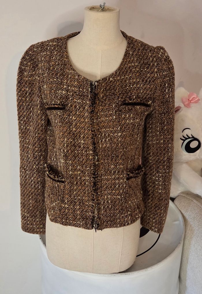 Veste Tweed Made in Italy – Taille L – Marron Camel – Excellent État - photo numéro 2