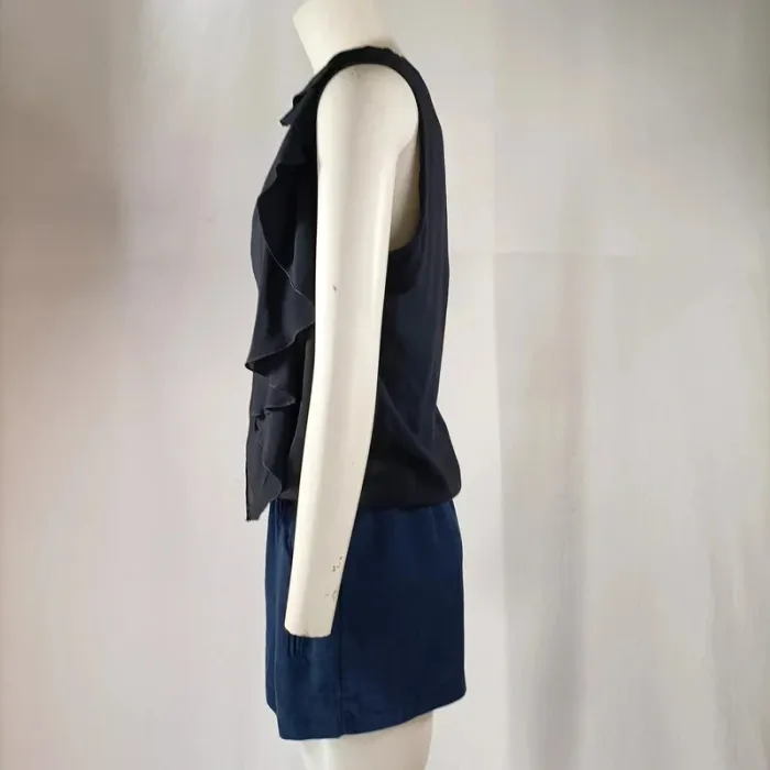 Combishort Maje bleu marine drapé à volants – taille 38 fluide - photo numéro 3