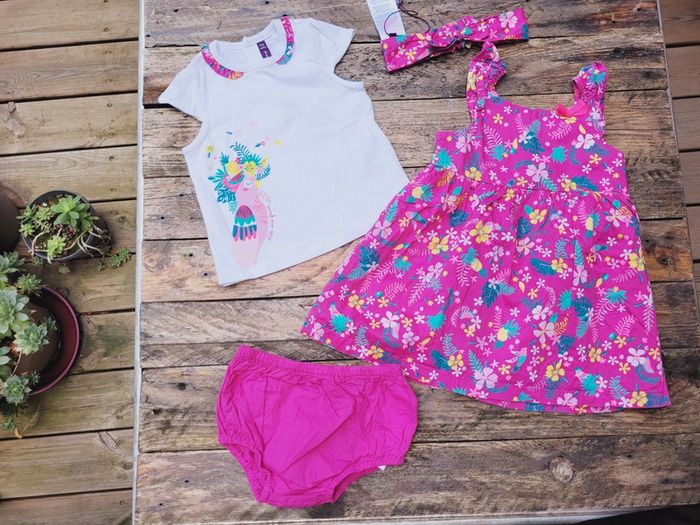 Magnifique ensemble 4 pièces Sergent Major, robe+ culotte+ tee-shirt+ bandeau, 12 mois (1ans) - photo numéro 2