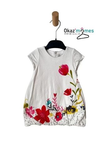 Robe à manches courtes blanche motifs multicolores - Catimini 9 mois