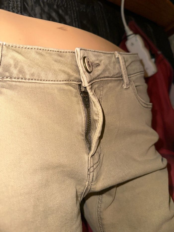 Jean femme taille basse forme tube style années 70 tissus street couleur beige T40 - photo numéro 4