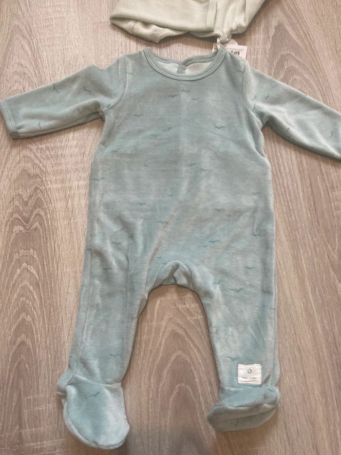 Lot 2 pyjama grenouillere absorba 3 mois mixte vert bleu clair  neuf - photo numéro 4