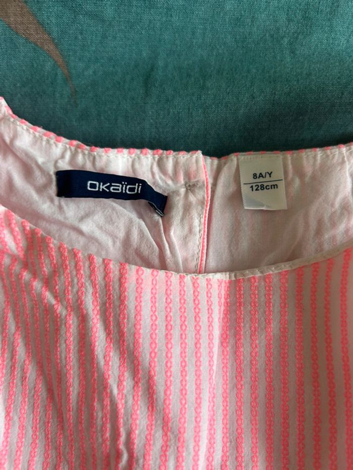 Robe okaidi 8 ans rose et blanc rayé - photo numéro 2