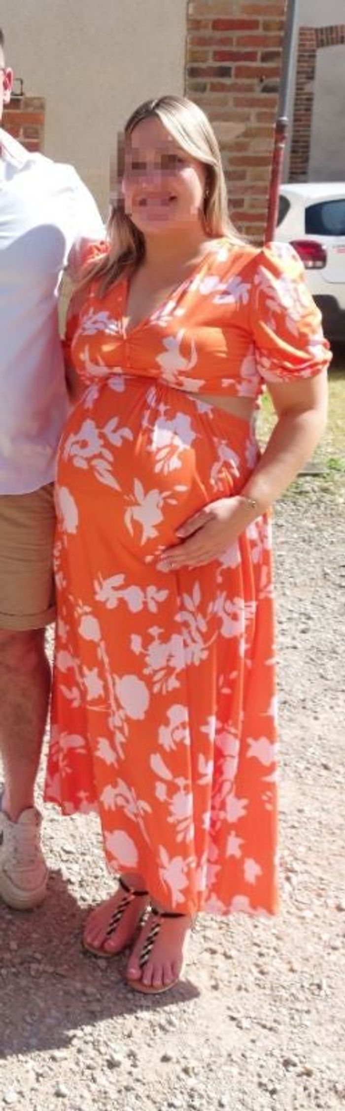 Robe de grossesse longue fendue dos nu fleuris