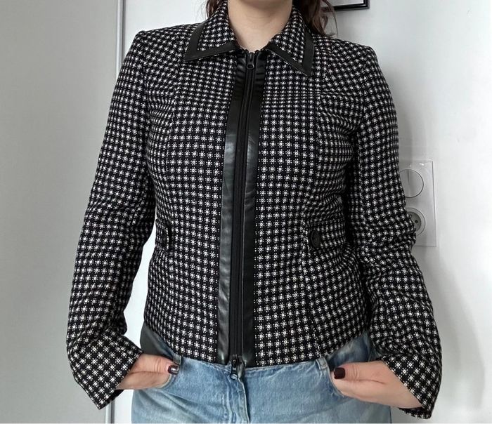 Veste Un Deux Trois – Taille 40 Motif pied-de-poule moderne | Détails simili cuir | Zip central - photo numéro 6