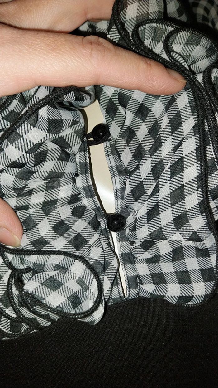 Robe rétro chic bimatiere vichy noir et blanc col jabot by Morgan état neuf taille S - photo numéro 5