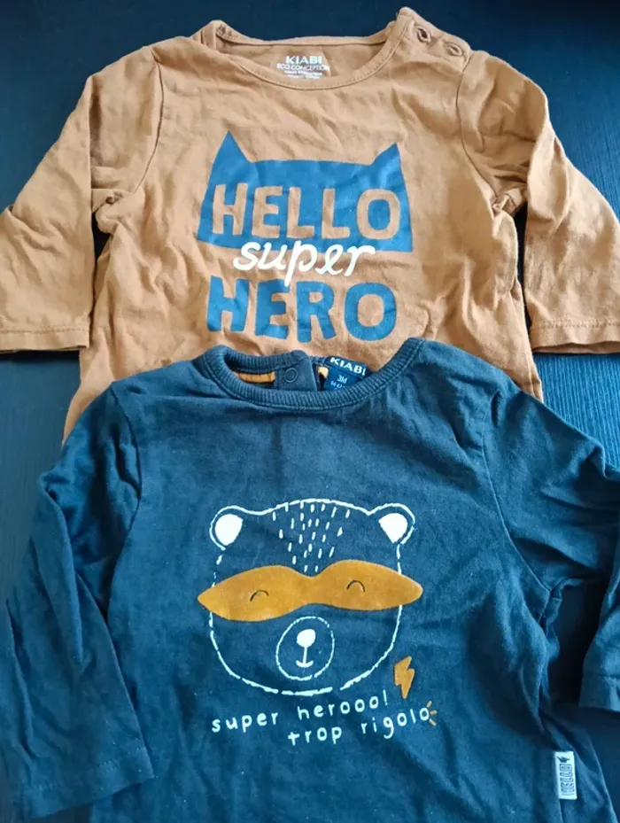 Lot de 2 t-shirts manches longues héros 3 mois
