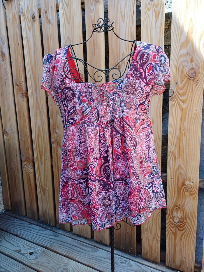 Jolie tunique à manches courtes rouge imprimée Bleu Bonheur taille 42 - photo numéro 4