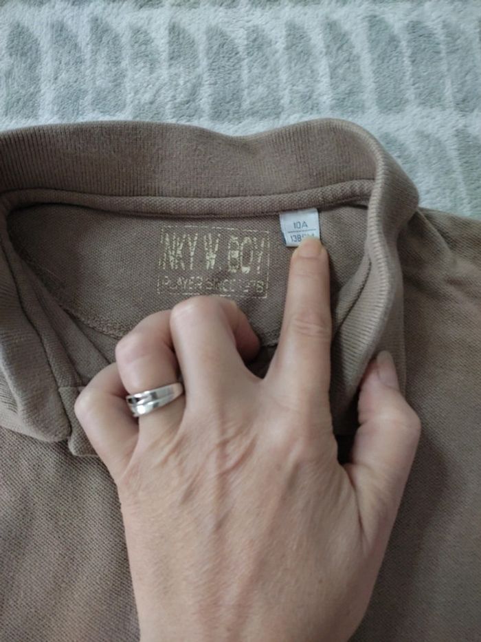 Tee-shirt polo manches longues beige marron Nky 10 ans - photo numéro 2