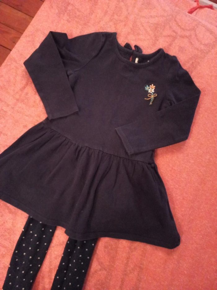 Ensemble robe légère coton collants a pois marine et blanc - photo numéro 3