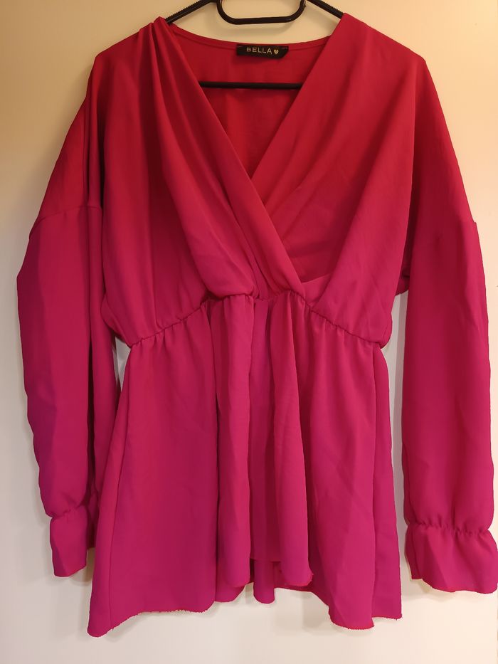 Blouse/tunique rose foncé manches longues taille XL