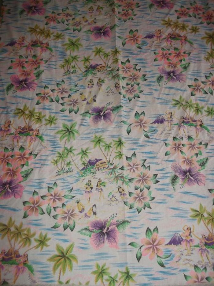 Coupon de tissu "vahiné" et fleurs tons fluos TBE