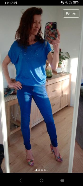 T-shirt pull femme XXL bleu strass C80