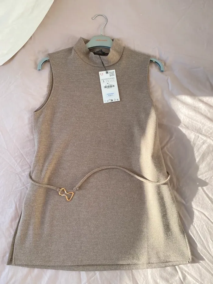 Top perkins soft piqué Zara Marron clair Chiné Taille S - photo numéro 3