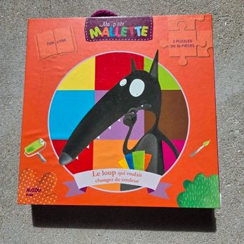 Livre enfant Auzou malette le loup qui voulait changer de couleur + 2 puzzles 